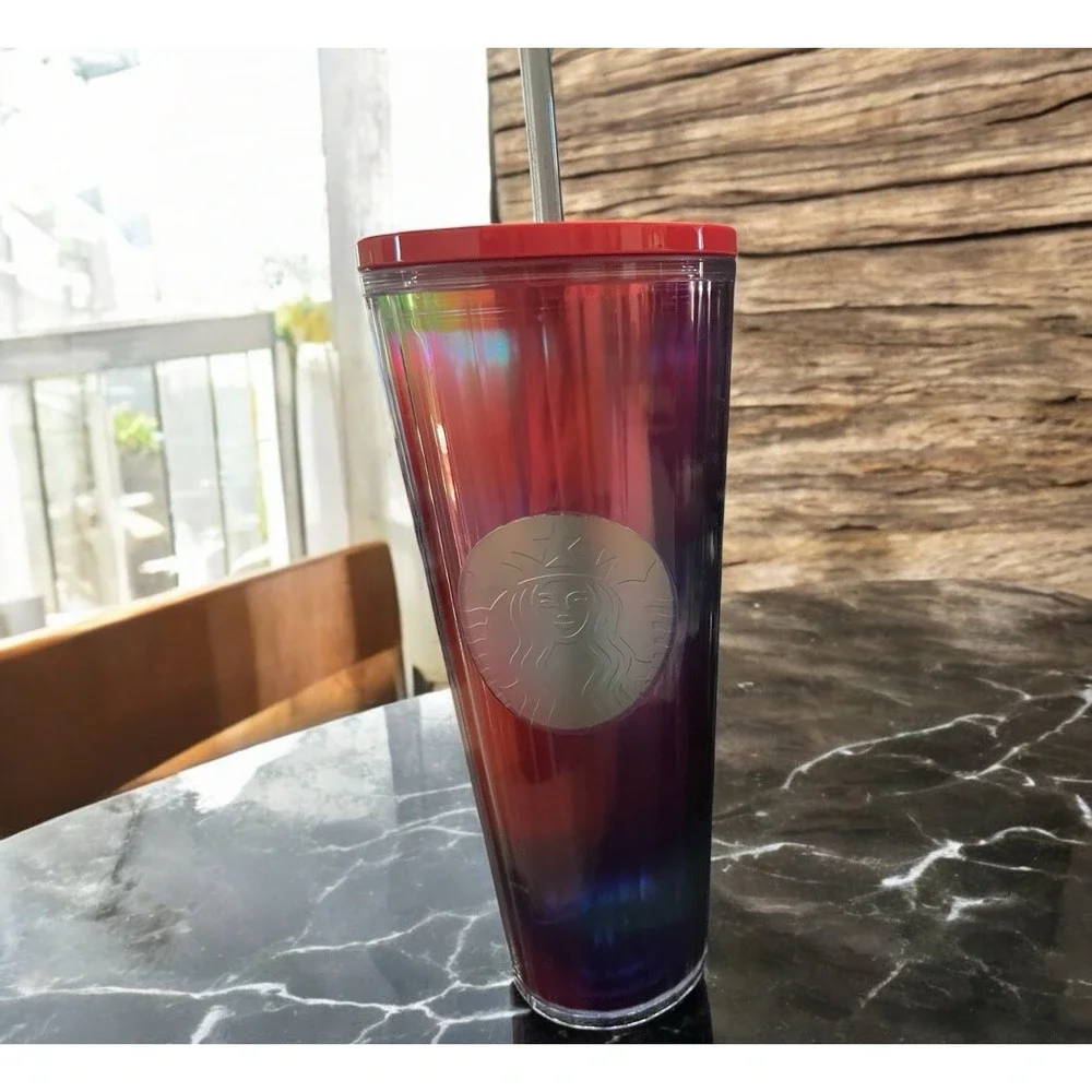 Starbucks 2021 Summer Kaleidoscope Rainbow‎ Iridescent Tumbler 24 oz Lid - Picture 2 of 8